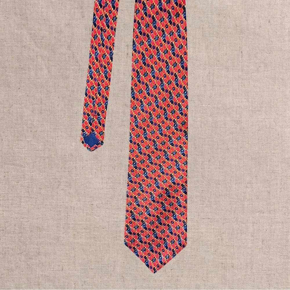 Pierre Balmain Silk Tie Red Geometric Pattern Luxury Designer Classic